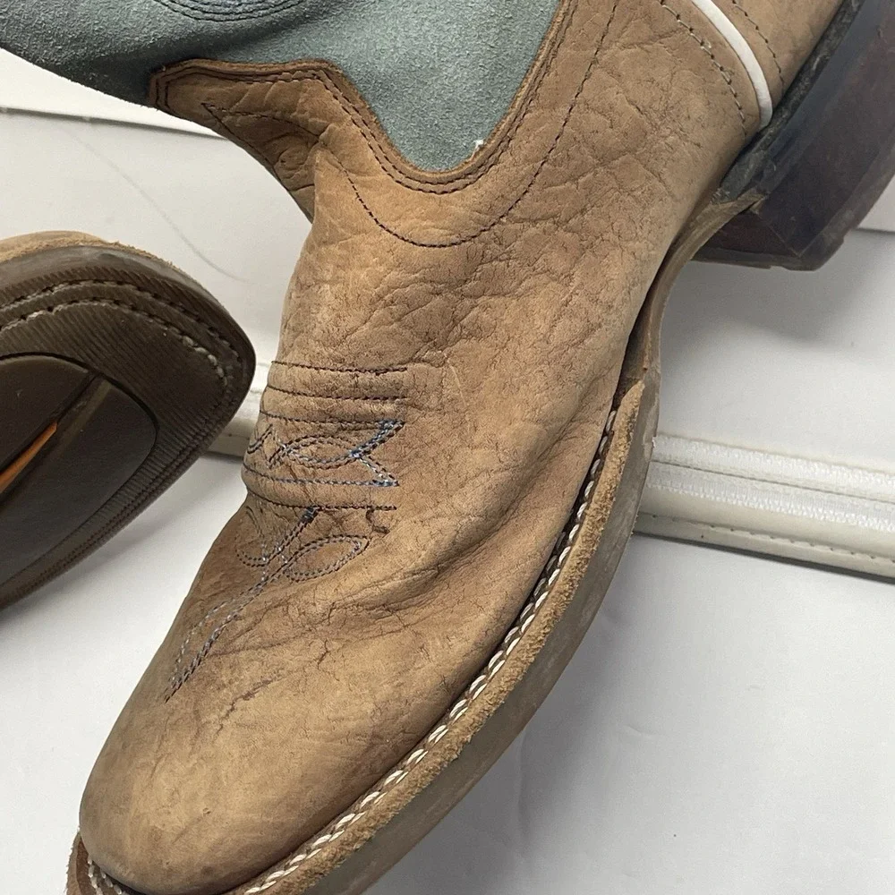 Old West Kids Leather Western Cowboy Boots Blue Suede Shaft Size 4.0 D BSY1944
